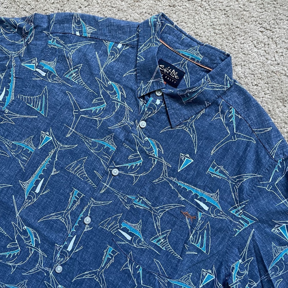 Salt Life Live Salty Shirt Mens Large Short Sleeve Button Up Marlin Fish Print